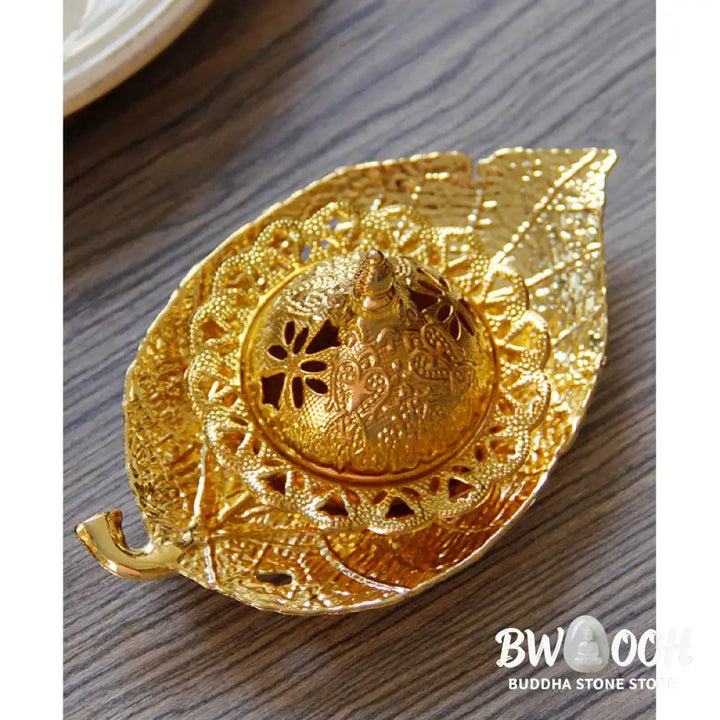 BWOOOH Tibetan Gold Mini Leaf Coaster Meditation Incense Burner - Gold Leaf Coaster&amp;Incense Burner - Incense