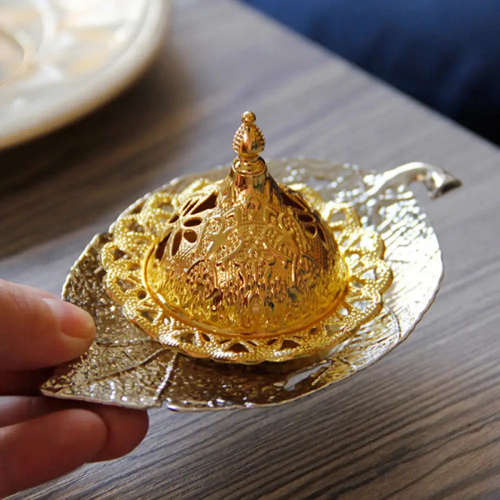 BWOOOH Tibetan Gold Mini Leaf Coaster Meditation Incense Burner - Gold Leaf Coaster&amp;Incense Burner - Incense