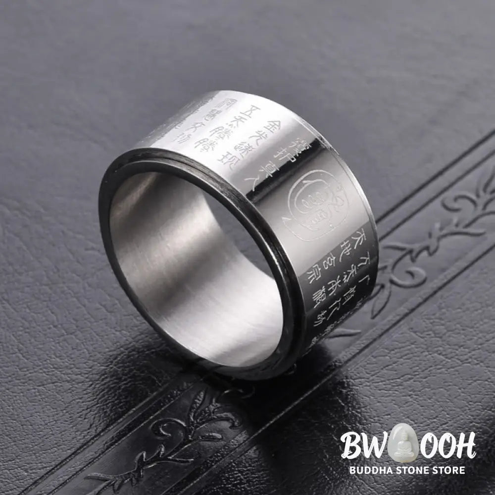 Buddha Stones Tibetan Golden Light Mantra Titanium Steel Smooth Surface Spinner Balance Ring - Ring