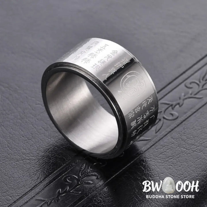 Buddha Stones Tibetan Golden Light Mantra Titanium Steel Smooth Surface Spinner Balance Ring - Ring
