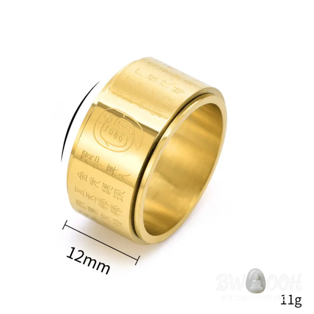 Buddha Stones Tibetan Golden Light Mantra Titanium Steel Smooth Surface Spinner Balance Ring - Ring