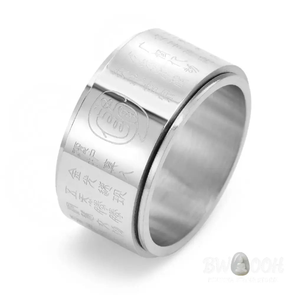 Buddha Stones Tibetan Golden Light Mantra Titanium Steel Smooth Surface Spinner Balance Ring - Ring