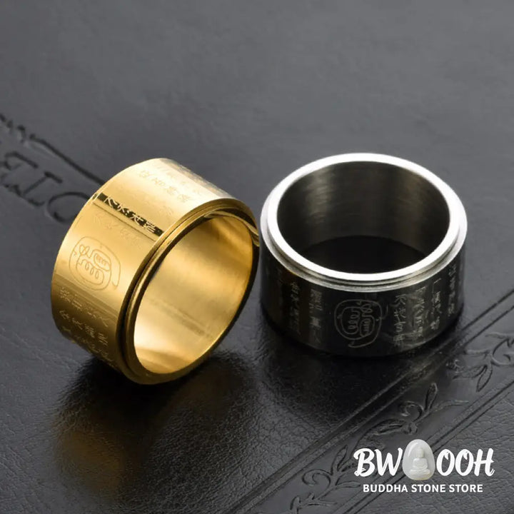 Buddha Stones Tibetan Golden Light Mantra Titanium Steel Smooth Surface Spinner Balance Ring - Ring