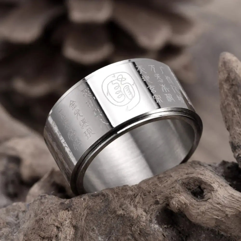 BWOOOH Tibetan Golden Light Mantra Titanium Steel Smooth Surface Spinner Balance Ring — natural stone Tibetan bracelet for...