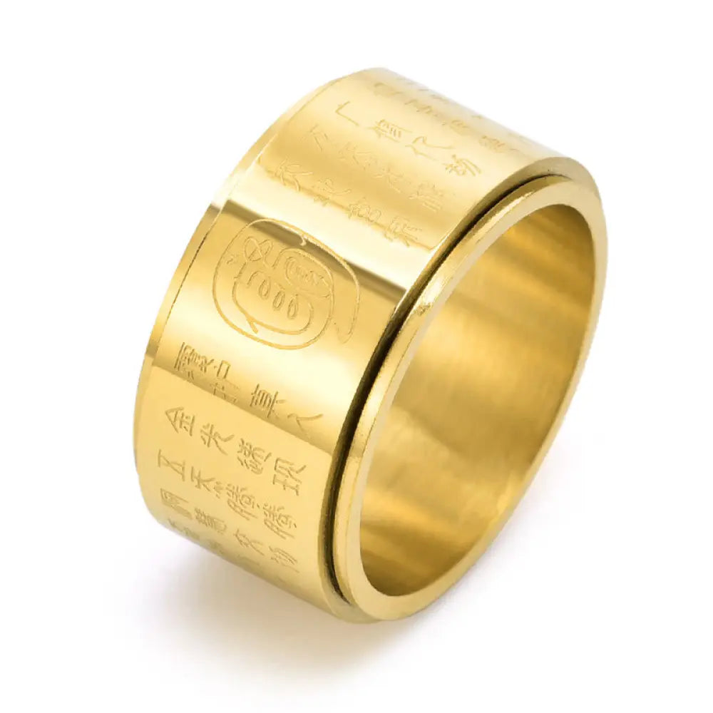Buddha Stones Tibetan Golden Light Mantra Titanium Steel Smooth Surface Spinner Balance Ring - Golden / US7 - Ring
