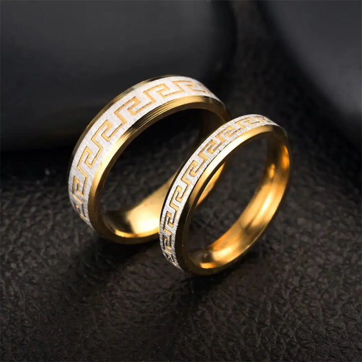 BWOOOH Tibetan Great Wall Pattern Titanium Steel Balance Ring — natural stone Tibetan bracelet for spiritual healing and m...