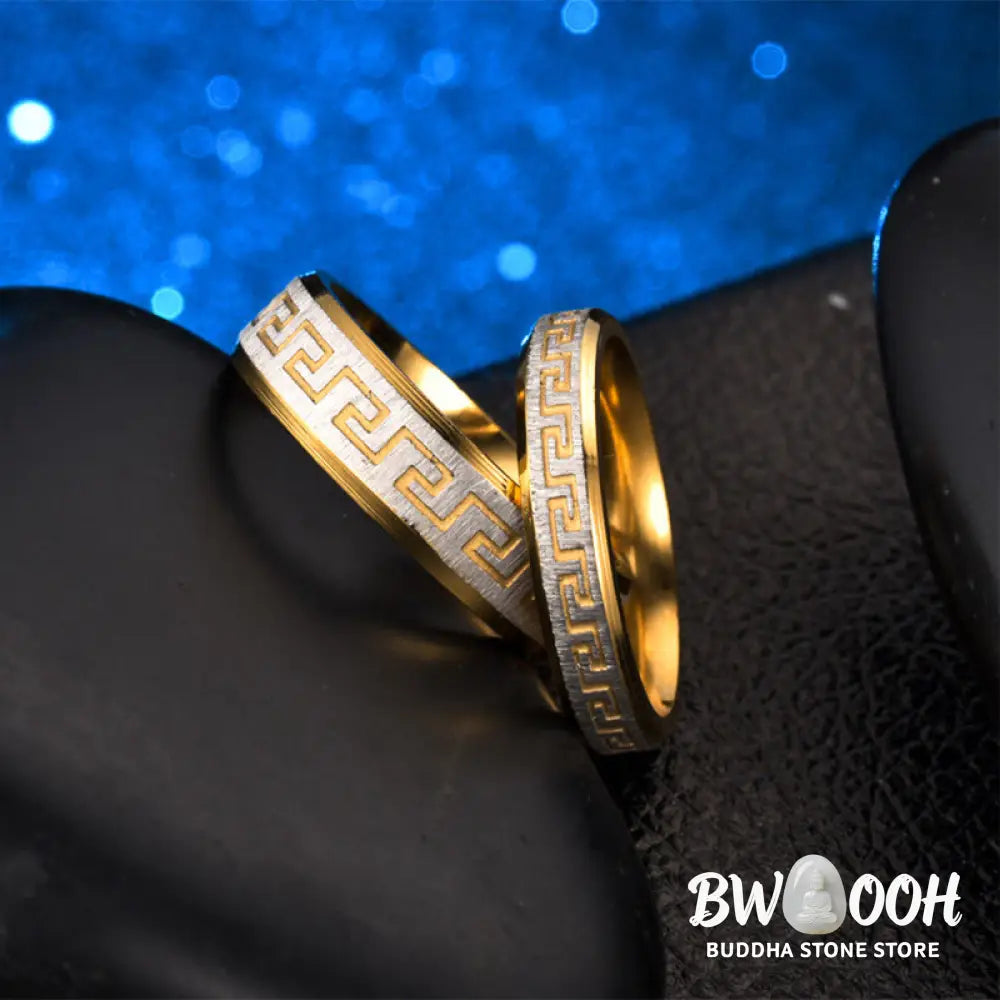 Buddha Stones Tibetan Great Wall Pattern Titanium Steel Balance Ring - Ring