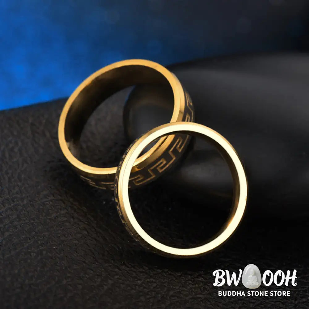 Buddha Stones Tibetan Great Wall Pattern Titanium Steel Balance Ring - Ring