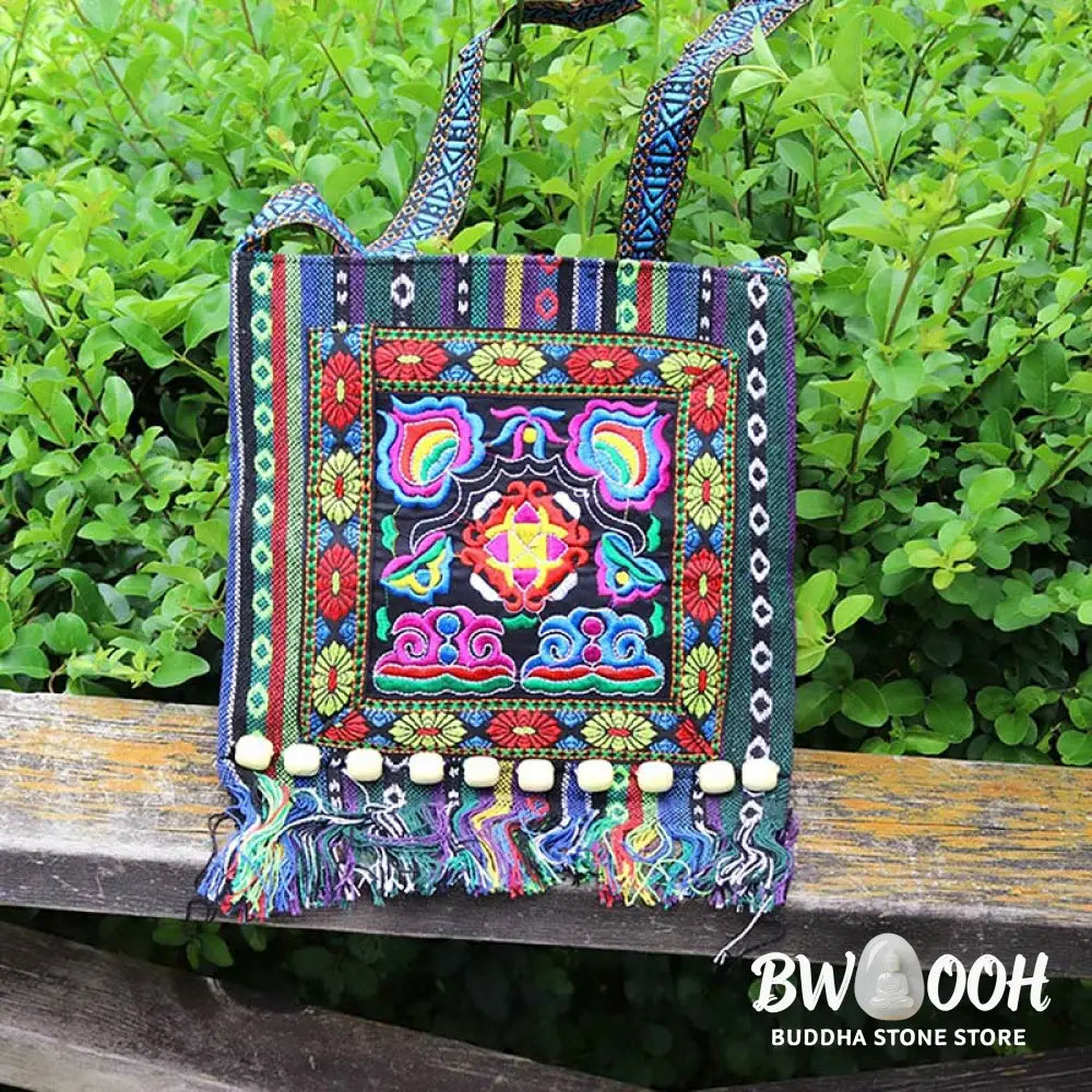 Buddha Stones Tibetan Handmade Embroidered Camellia Canvas Shoulder Bag Crossbody Bag - Crossbody Bag