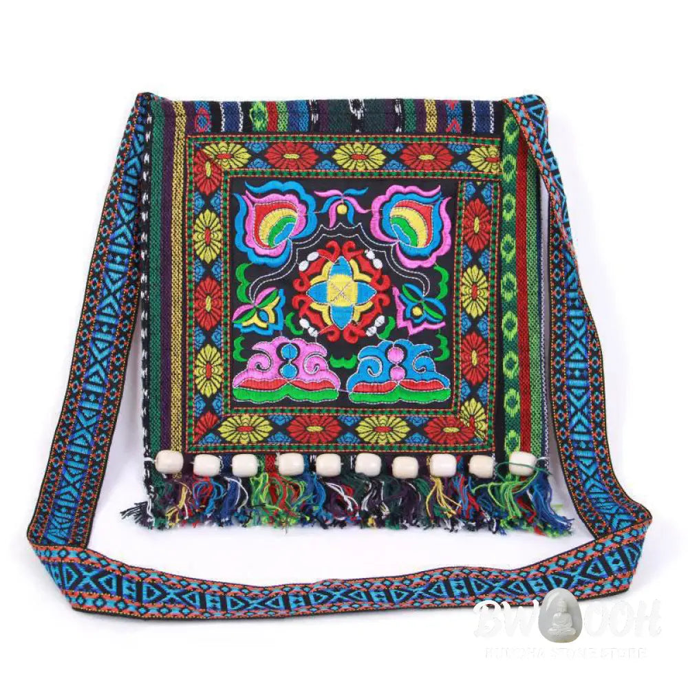 Buddha Stones Tibetan Handmade Embroidered Camellia Canvas Shoulder Bag Crossbody Bag - Crossbody Bag