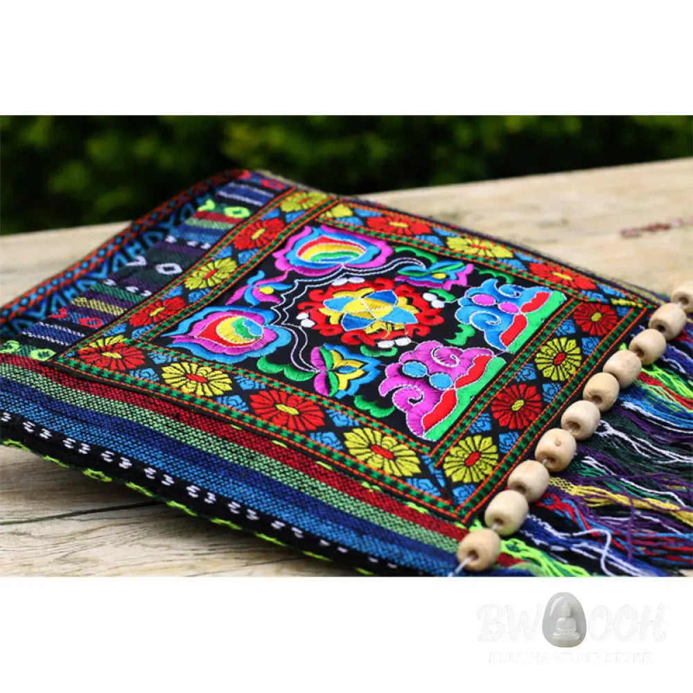 Buddha Stones Tibetan Handmade Embroidered Camellia Canvas Shoulder Bag Crossbody Bag - Crossbody Bag
