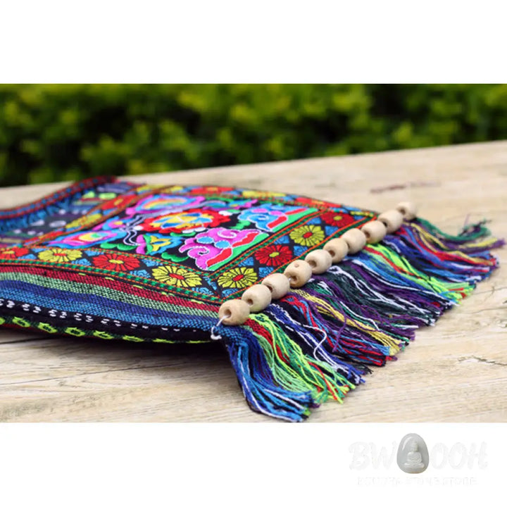 Buddha Stones Tibetan Handmade Embroidered Camellia Canvas Shoulder Bag Crossbody Bag - Crossbody Bag