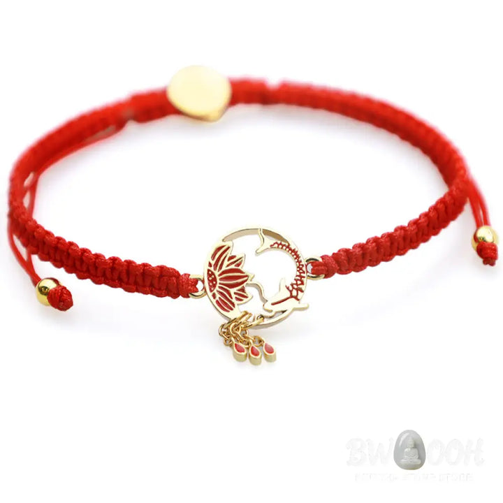 Buddha Stones Tibetan Handmade Lotus Koi Fish Lucky Red String Bracelet - Lotus Koi Fish(Bracelet Size 16-25cm)