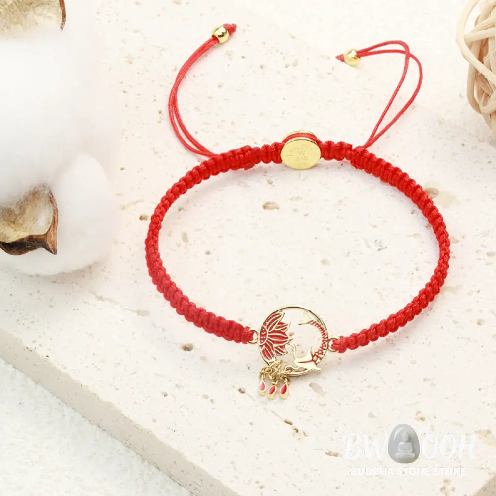 Buddha Stones Tibetan Handmade Lotus Koi Fish Lucky Red String Bracelet - Lotus Koi Fish(Bracelet Size 16-25cm)