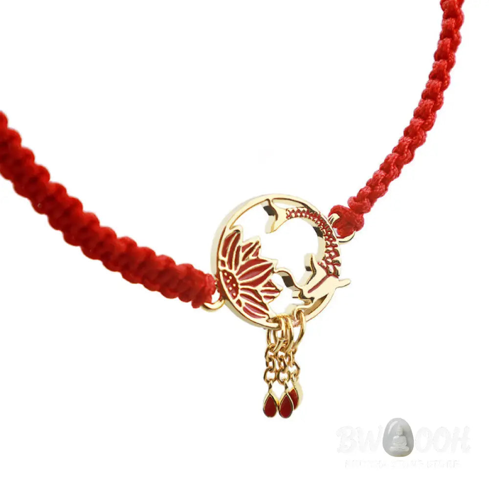 Buddha Stones Tibetan Handmade Lotus Koi Fish Lucky Red String Bracelet - Lotus Koi Fish(Bracelet Size 16-25cm)