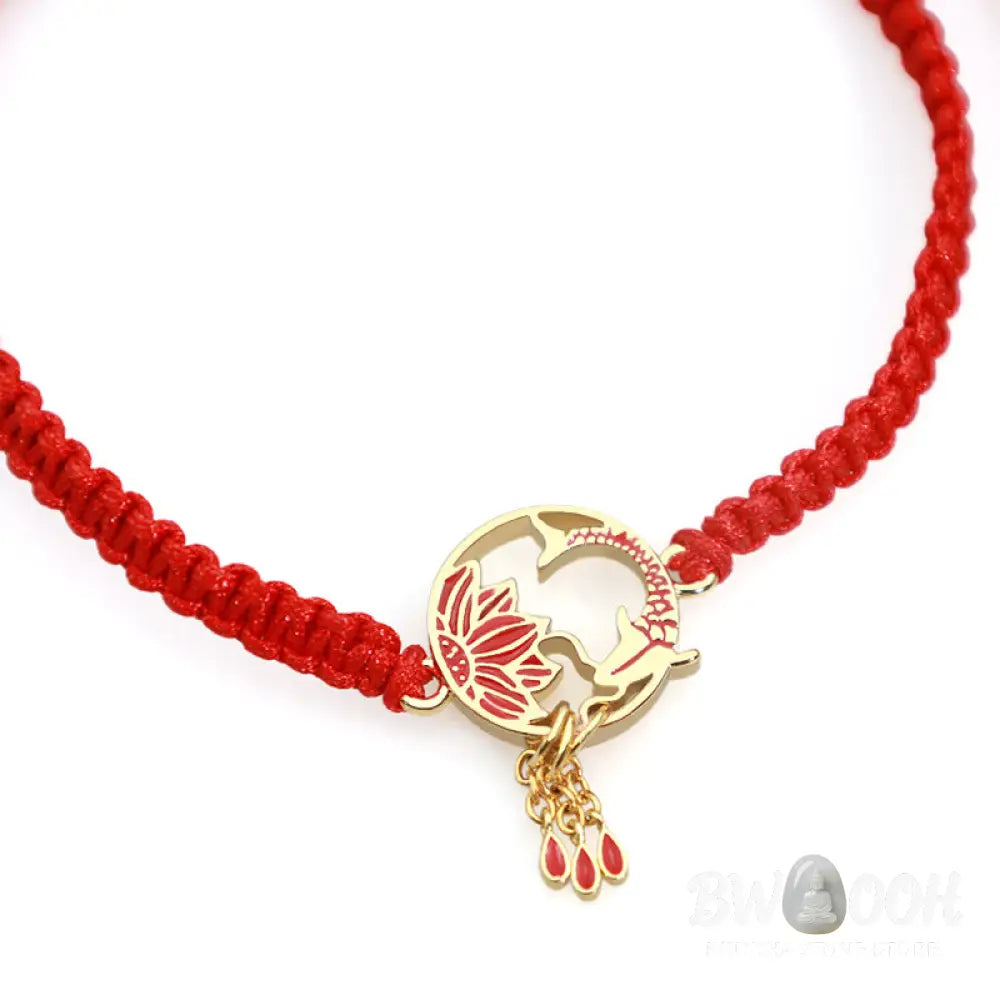 Buddha Stones Tibetan Handmade Lotus Koi Fish Lucky Red String Bracelet - Lotus Koi Fish(Bracelet Size 16-25cm)