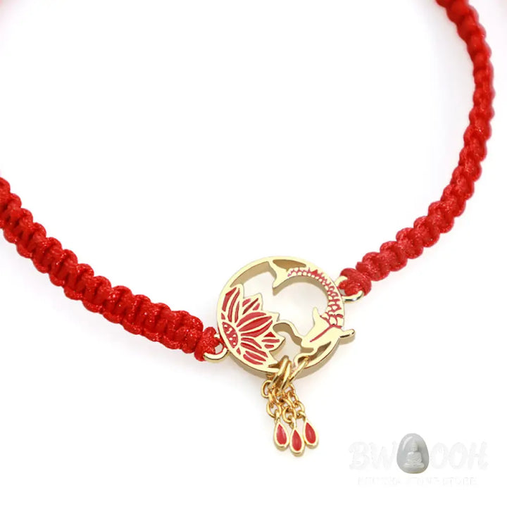 Buddha Stones Tibetan Handmade Lotus Koi Fish Lucky Red String Bracelet - Lotus Koi Fish(Bracelet Size 16-25cm)