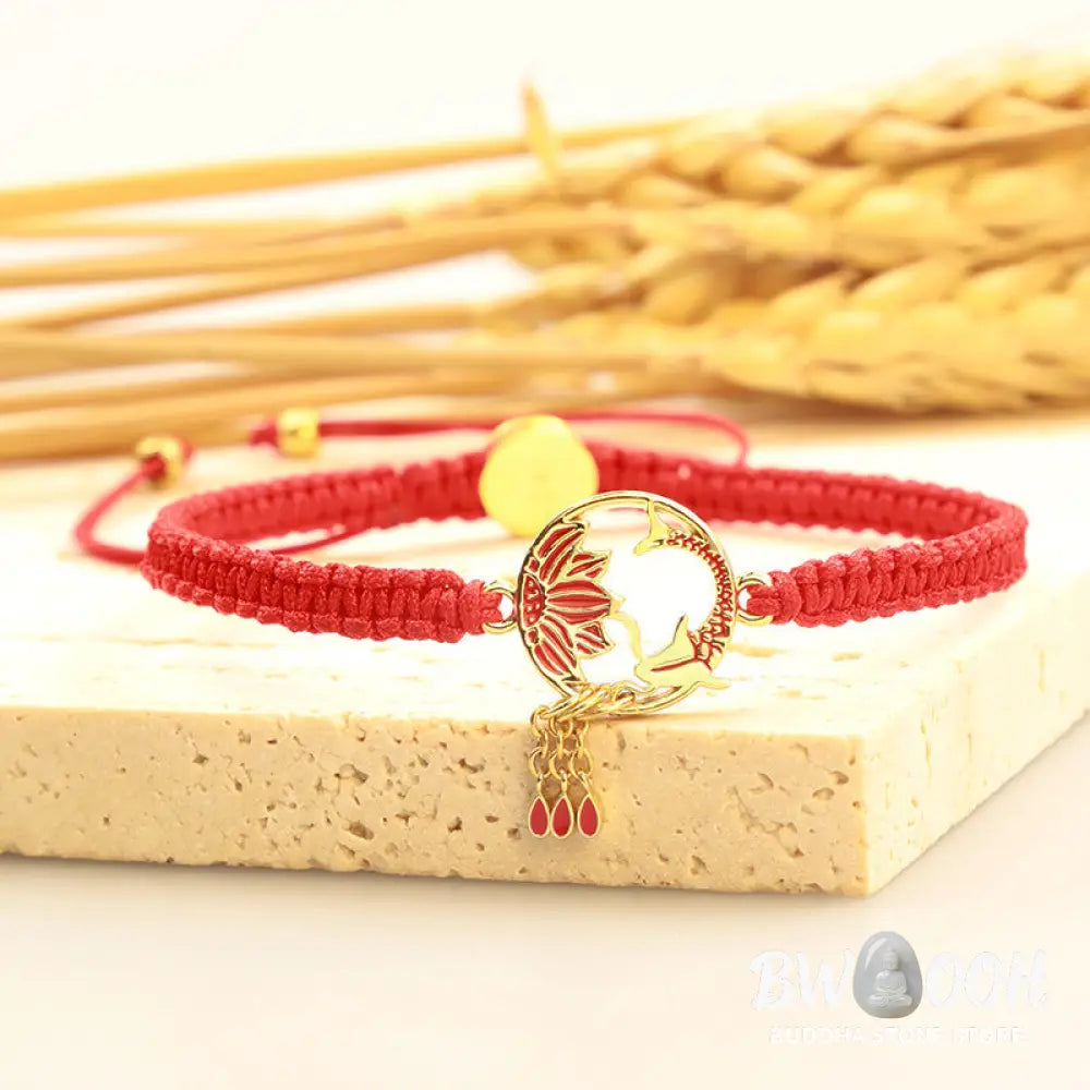 Buddha Stones Tibetan Handmade Lotus Koi Fish Lucky Red String Bracelet - Lotus Koi Fish(Bracelet Size 16-25cm)