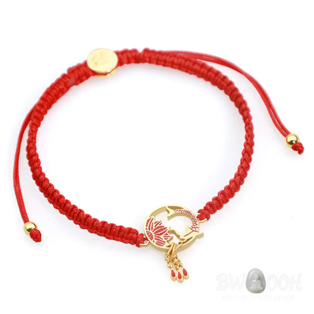 Buddha Stones Tibetan Handmade Lotus Koi Fish Lucky Red String Bracelet - Lotus Koi Fish(Bracelet Size 16-25cm)