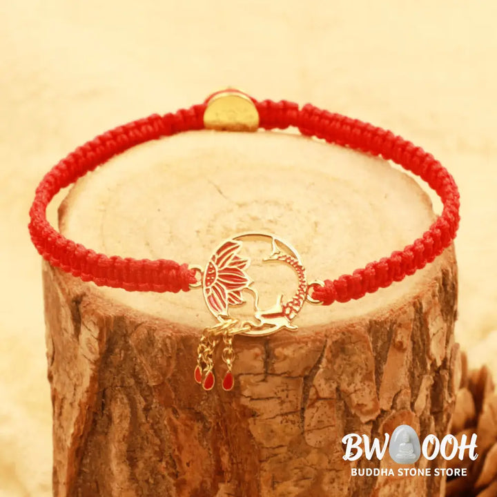 Buddha Stones Tibetan Handmade Lotus Koi Fish Lucky Red String Bracelet - Lotus Koi Fish(Bracelet Size 16-25cm)