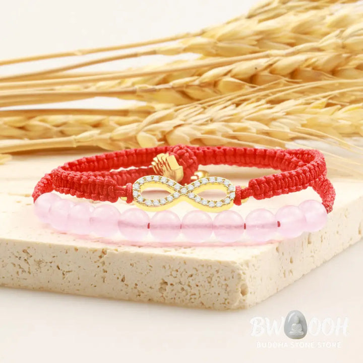 BWOOOH Tibetan Handmade Lotus Pink Crystal Soothing Red String Bracelet (Extra 30% Off | USE CODE: FS30) - Pink