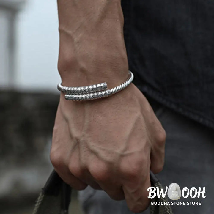 BWOOOH Tibetan Heart Sutra White Copper Charm Bracelet - White Copper - Bracelet