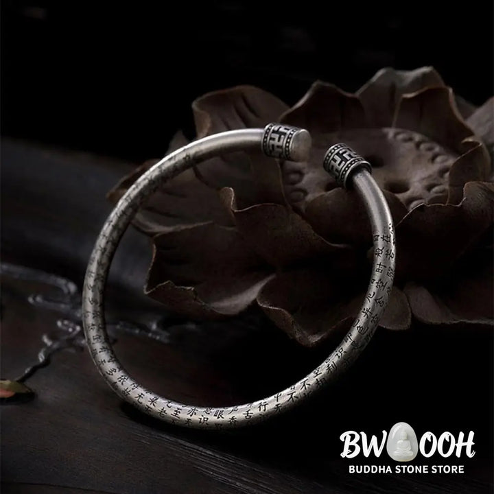 Buddha Stones Tibetan Heart Sutra White Copper Luck Bracelet - BWOOOH - White Copper - Bracelet