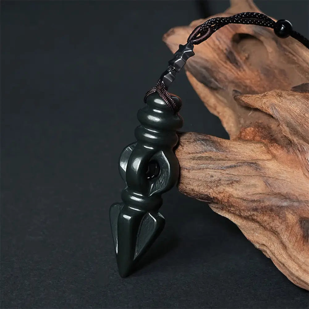 Buddha Stones Tibetan Hetian Cyan Jade Pestle Vajra Dorje Star Harmony Necklace Pendant - BWOOOH - Cyan Jade Vajra