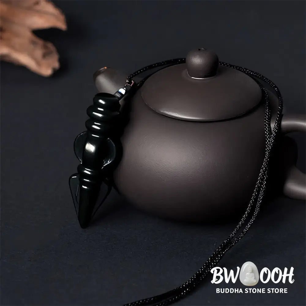 Buddha Stones Tibetan Hetian Cyan Jade Pestle Vajra Dorje Star Harmony Necklace Pendant - BWOOOH - Cyan Jade Vajra