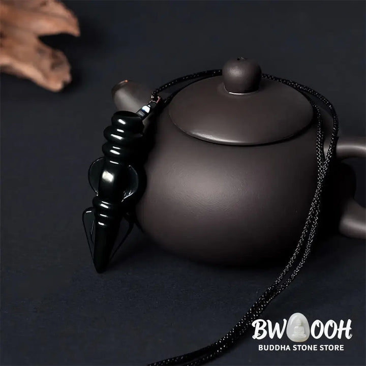 Buddha Stones Tibetan Hetian Cyan Jade Pestle Vajra Dorje Star Harmony Necklace Pendant - BWOOOH - Cyan Jade Vajra