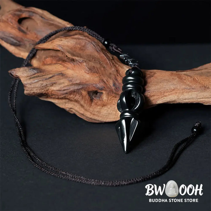 Buddha Stones Tibetan Hetian Cyan Jade Pestle Vajra Dorje Star Harmony Necklace Pendant - BWOOOH - Cyan Jade Vajra