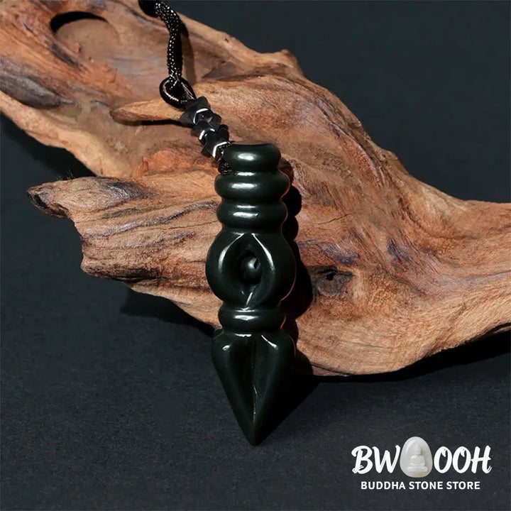 Buddha Stones Tibetan Hetian Cyan Jade Pestle Vajra Dorje Star Harmony Necklace Pendant - BWOOOH - Cyan Jade Vajra