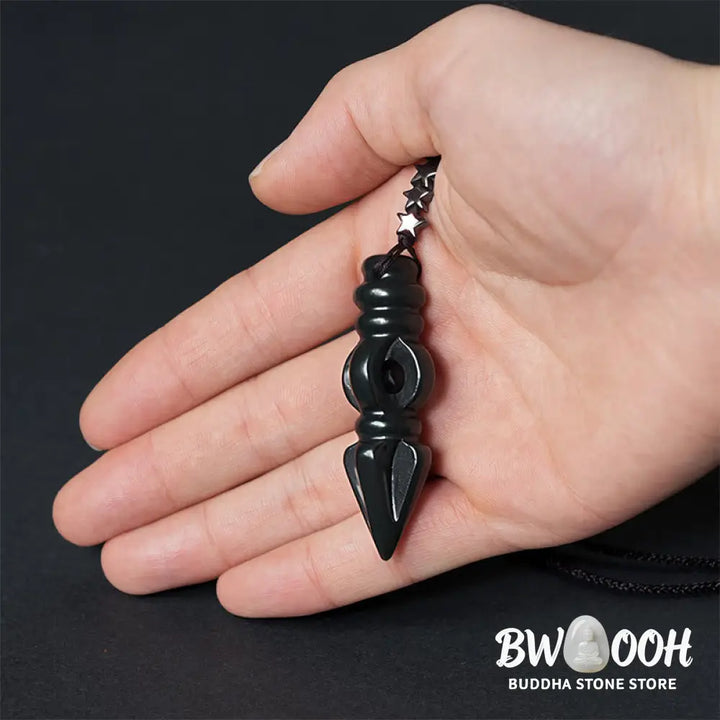 Buddha Stones Tibetan Hetian Cyan Jade Pestle Vajra Dorje Star Harmony Necklace Pendant - BWOOOH - Cyan Jade Vajra