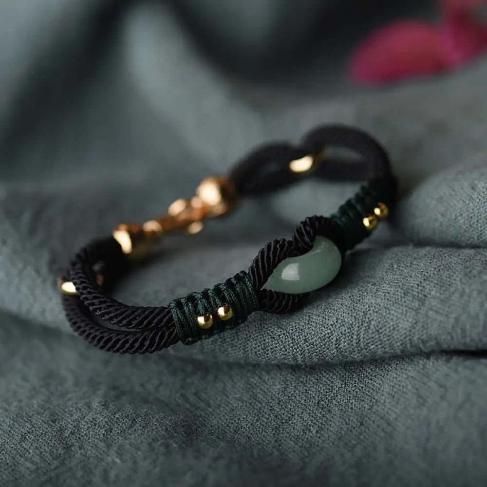 Buddha Stones Tibetan Jade Lucky Black Rope Couple Bracelet - BWOOOH - 17cm fit for Wrist Circumference 13-15.5cm