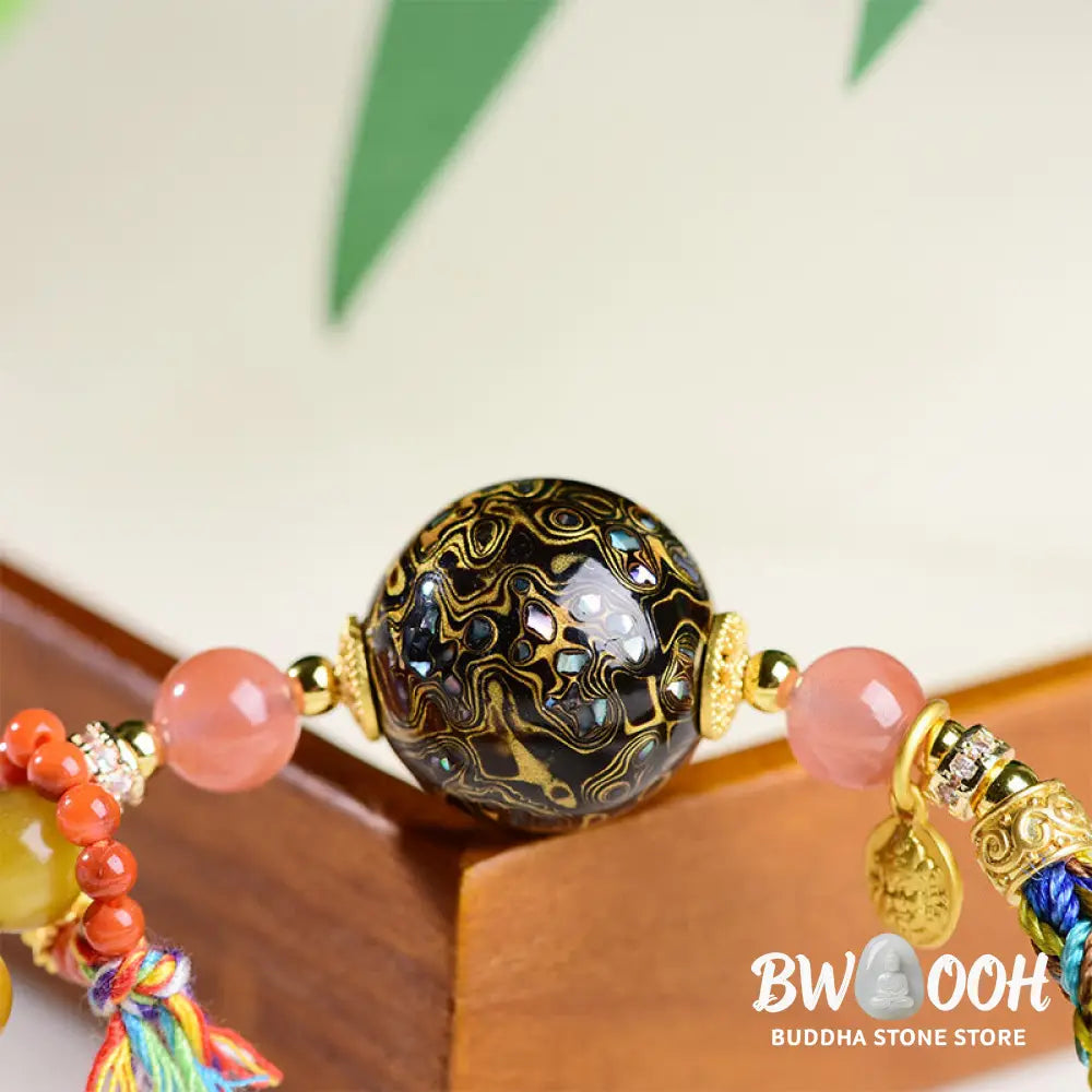 Buddha Stones Tibetan Lacquer Bead Hand-woven Tiger Eye Stone Protection Bracelet - Lacquer Beadsm &amp; Tiger Eye (Wrist