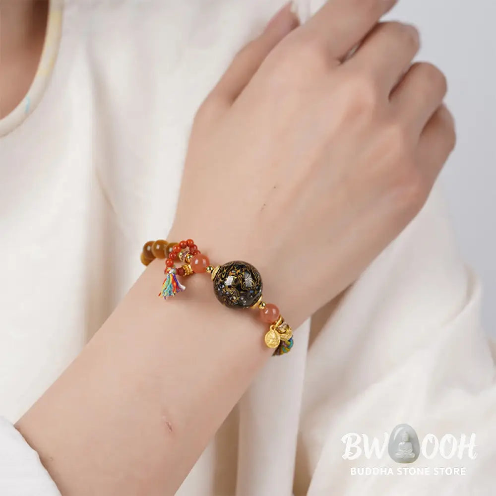 Buddha Stones Tibetan Lacquer Bead Hand-woven Tiger Eye Stone Protection Bracelet - Lacquer Beadsm &amp; Tiger Eye (Wrist