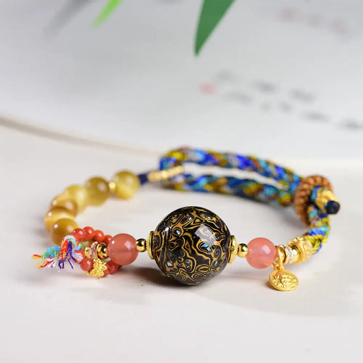 BWOOOH Tibetan  Lacquer Bead Hand-woven Tiger Eye Stone P