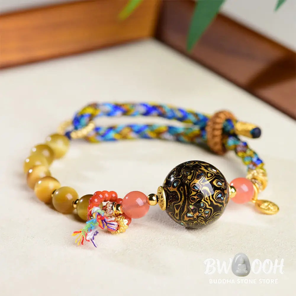 Buddha Stones Tibetan Lacquer Bead Hand-woven Tiger Eye Stone Protection Bracelet - Lacquer Beadsm & Tiger Eye (Wrist