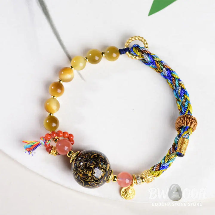 Buddha Stones Tibetan Lacquer Bead Hand-woven Tiger Eye Stone Protection Bracelet - Lacquer Beadsm &amp; Tiger Eye (Wrist