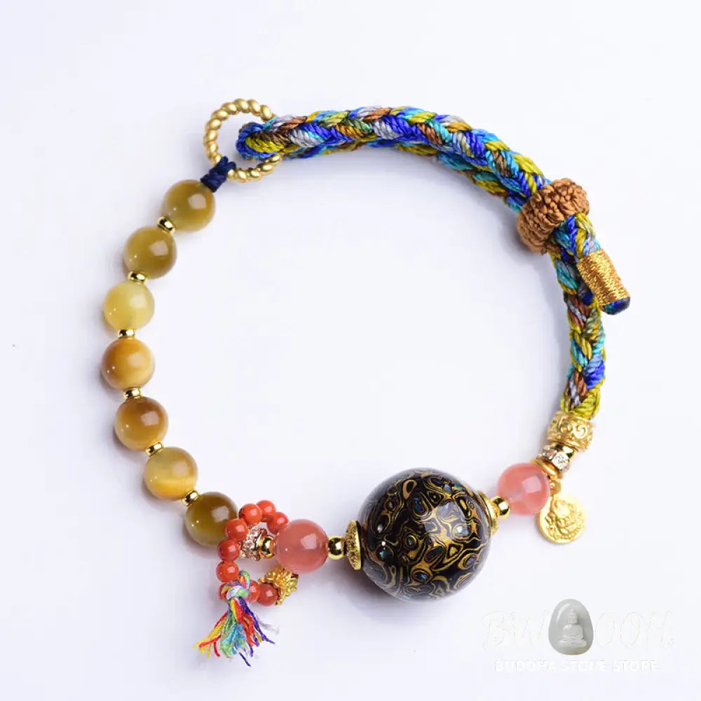 Buddha Stones Tibetan Lacquer Bead Hand-woven Tiger Eye Stone Protection Bracelet - Lacquer Beadsm &amp; Tiger Eye (Wrist