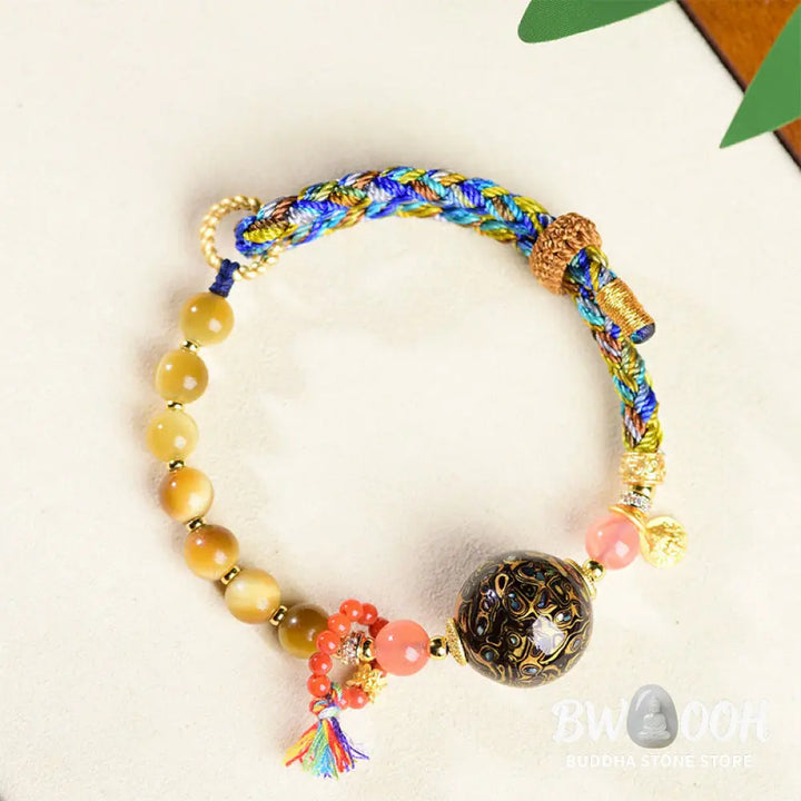Buddha Stones Tibetan Lacquer Bead Hand-woven Tiger Eye Stone Protection Bracelet - Lacquer Beadsm &amp; Tiger Eye (Wrist