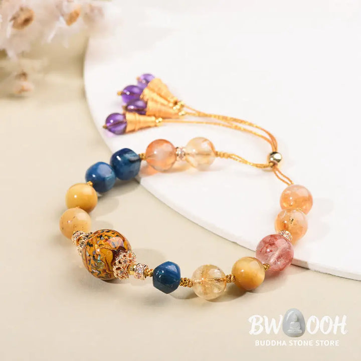 Buddha Stones Tibetan Lacquer Bead Hand-woven Various Crystals Power Bracelet - Lacquer Beadsm &amp; Various Crystals
