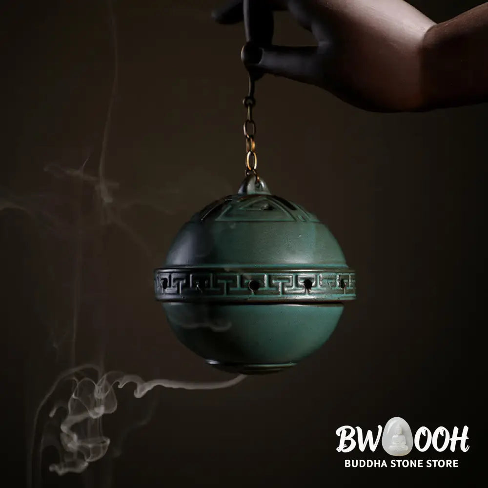 BWOOOH Tibetan Lotus Blessing Ceramic Incense Burner Decoration - Green - Incense Burner