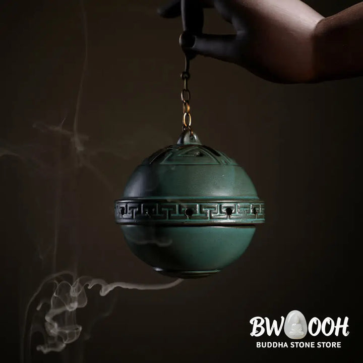BWOOOH Tibetan Lotus Blessing Ceramic Incense Burner Decoration - Green - Incense Burner