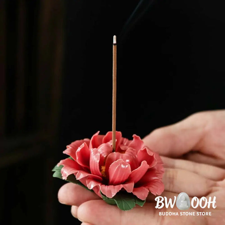 BWOOOH Tibetan Lotus Blessing Ceramic Stick Incense Burner Decoration - Incense Burner