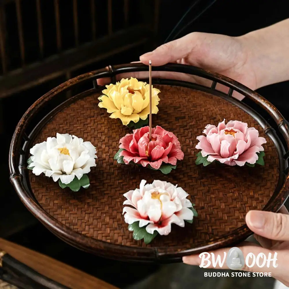BWOOOH Tibetan Lotus Blessing Ceramic Stick Incense Burner Decoration - Incense Burner