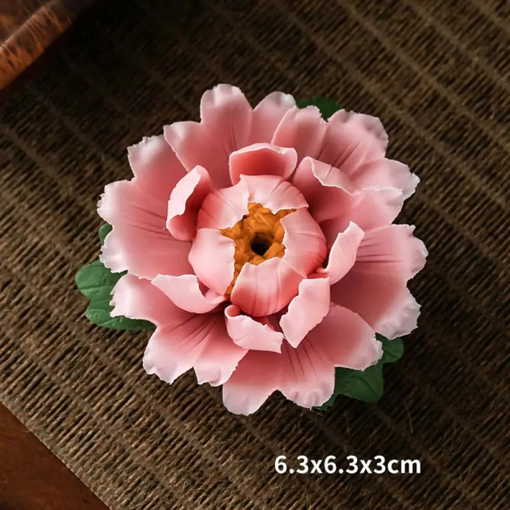 BWOOOH Tibetan Lotus Blessing Ceramic Stick Incense Burner Decoration - Pink - Incense Burner
