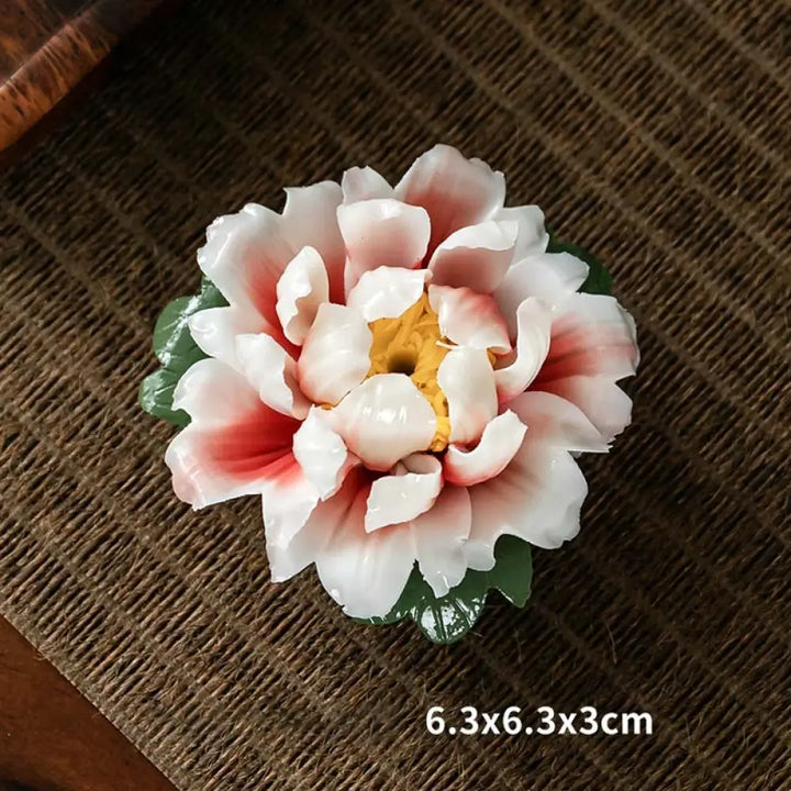 BWOOOH Tibetan Lotus Blessing Ceramic Stick Incense Burner Decoration - Pink &amp; White - Incense Burner