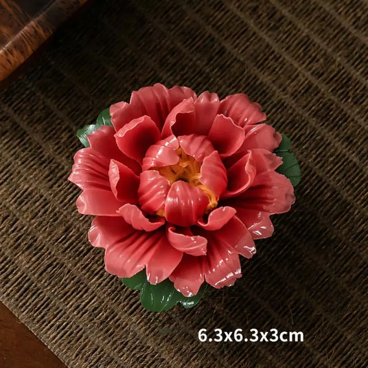 BWOOOH Tibetan Lotus Blessing Ceramic Stick Incense Burner Decoration - Red - Incense Burner