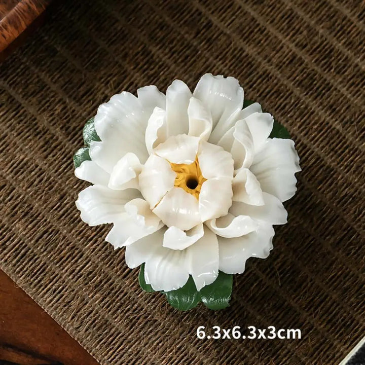 BWOOOH Tibetan Lotus Blessing Ceramic Stick Incense Burner Decoration - White - Incense Burner